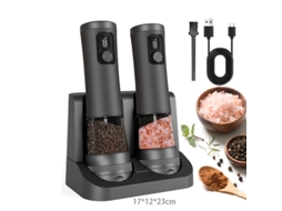 Conjunto de 2 moedores elétricos de sal e pimenta com base de armazenamento AQUAFORGE