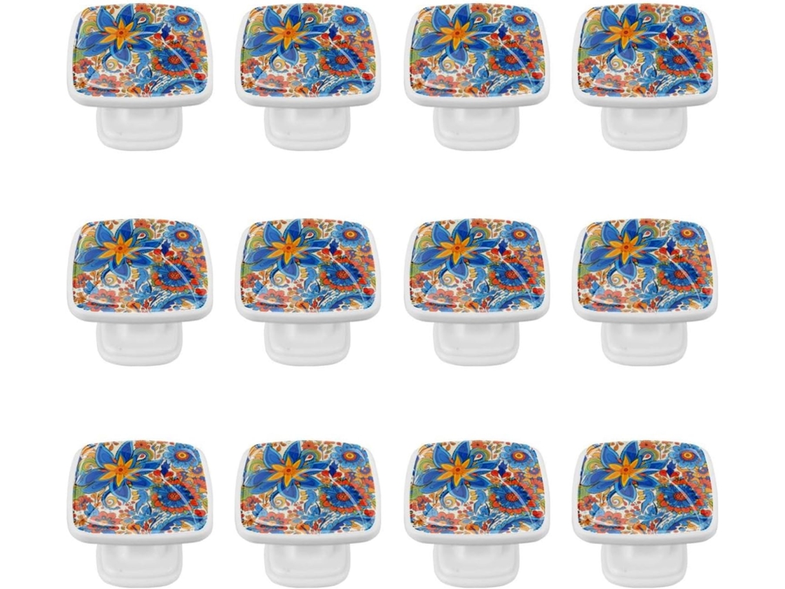 Puxadores Quadrados Para Gavetas De Cômoda, Puxadores Para Armários De Cozinha, 12 Peças, Estilo Étnico Com Estampa