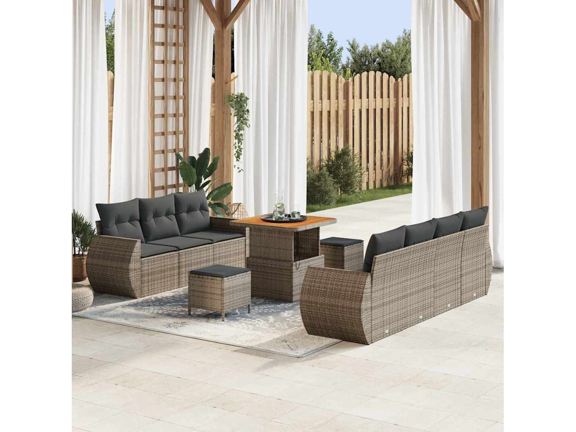 Vidaxl Conjunto De Sofá De Jardim 10 Unid. 7-número De Lugares Cinzeto