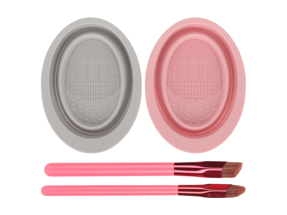 Conjunto de 4 pincéis angulares para sobrancelhas com copo e tapete de silicone para limpeza.