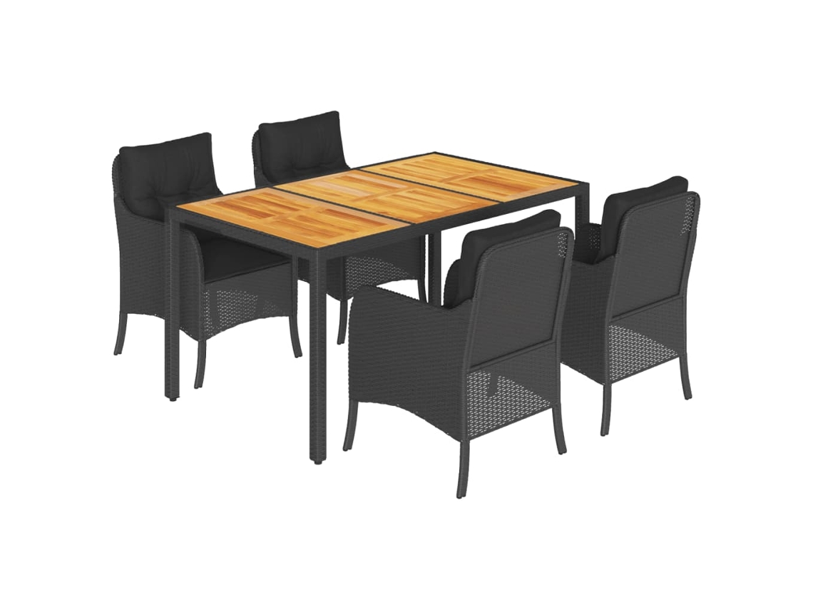 Conjunto de 5 Jantar para Jardim com Almofadões Vime Pe Preto MAISON EXCLUSIVE