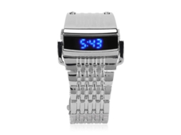 Relógio Masculino De Liga Leve Display Digital Led Com Pulseira De Quick Release Prateado Luz Azul