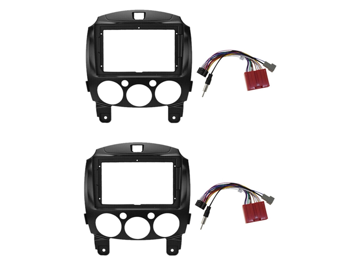 2 Peças Moldura de Painel Automóvel 2din para Dvd/navegação/rádio/áudio, com Chicote Elétrico para 2 Demio (2007 2014) (9 Polegadas)