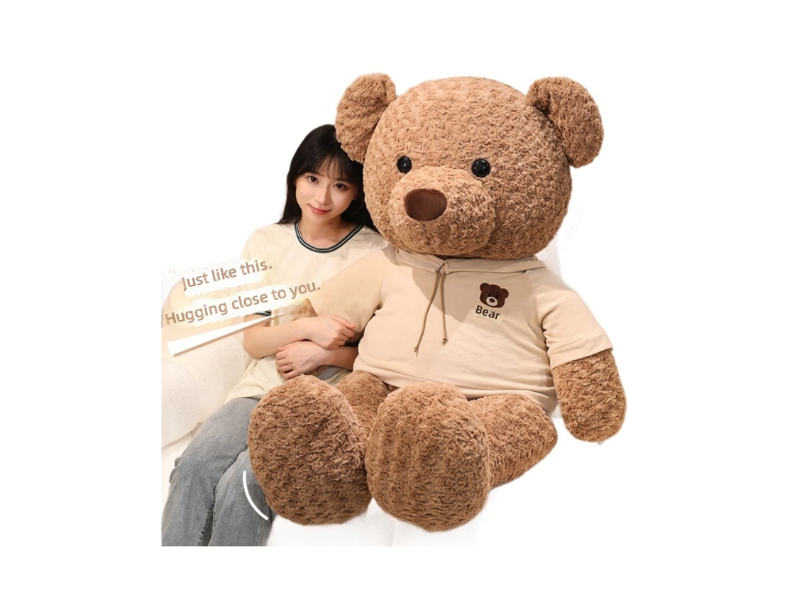 Urso de Pelúcia com Moletom, Boneco Fofo e Macio, Brinquedo Decorativo de Companhia Caqui CHABERLU