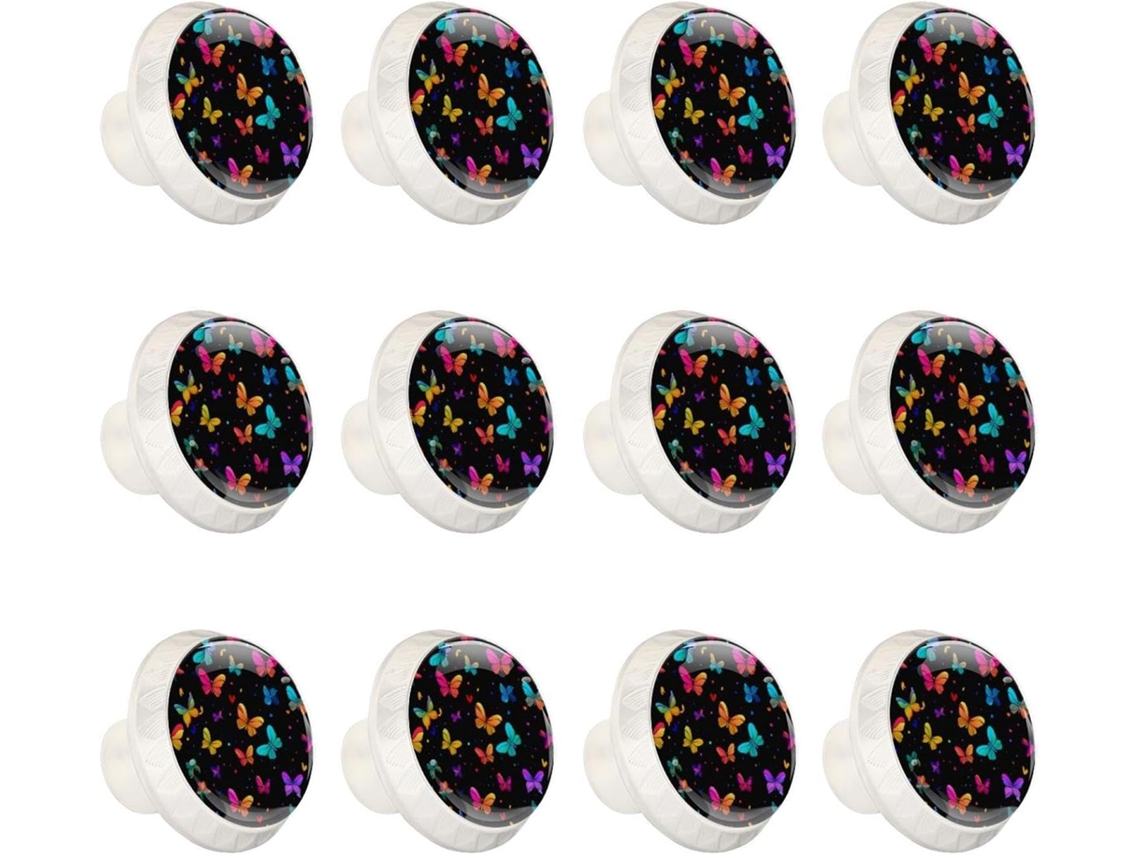 Puxadores Redondos Para Gavetas De Cômoda, Puxadores Para Armários De Cozinha, 12 Peças, Borboletas Abstratas Coloridas