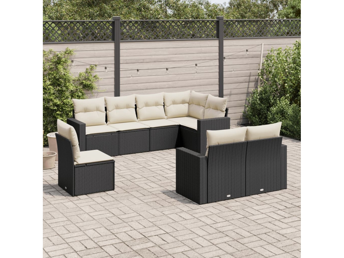 Vidaxl 8 Pcs Conjunto Sofás De Jardim Com Almofadões Vime Pe Preto