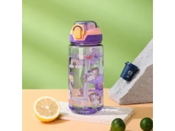 Garrafa De Água Infantil (roxa) De 600ml Com Alça De Ombro E Tampa À Prova De Vazamentos, Com Estampa De Desenho Animado.