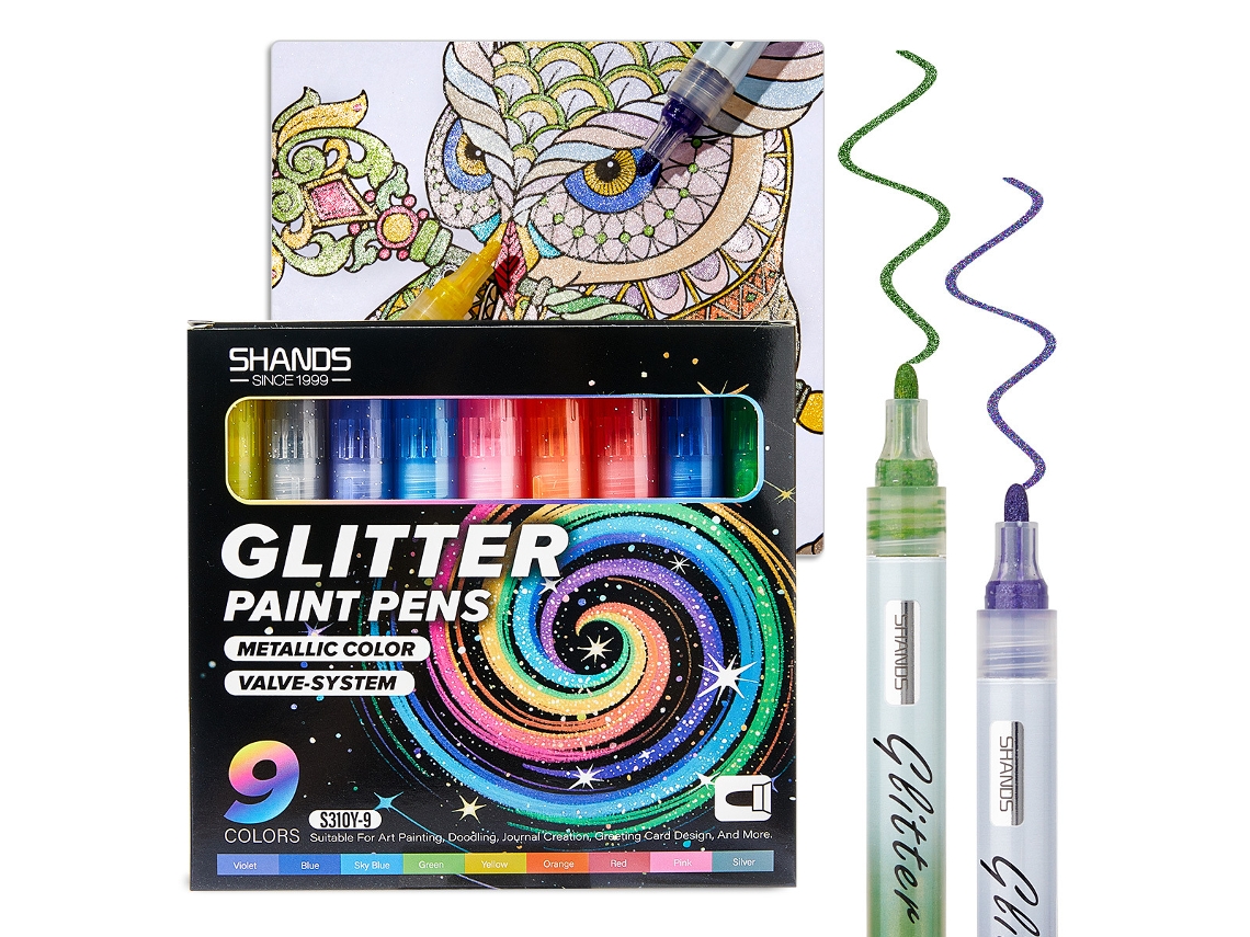 Marcadores Acrílicos com Glitter, 9 Cores, para Pintura e Artesanato Infantil, de Secagem Rápida X001
