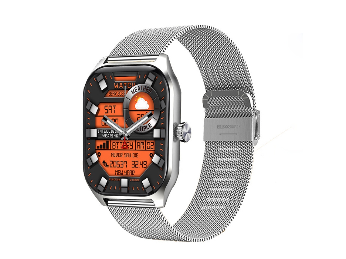 Smart Watch SHAH ARPAN Lx306 Bluetooth Call Health Monitor Pulseira de Malha Prateada