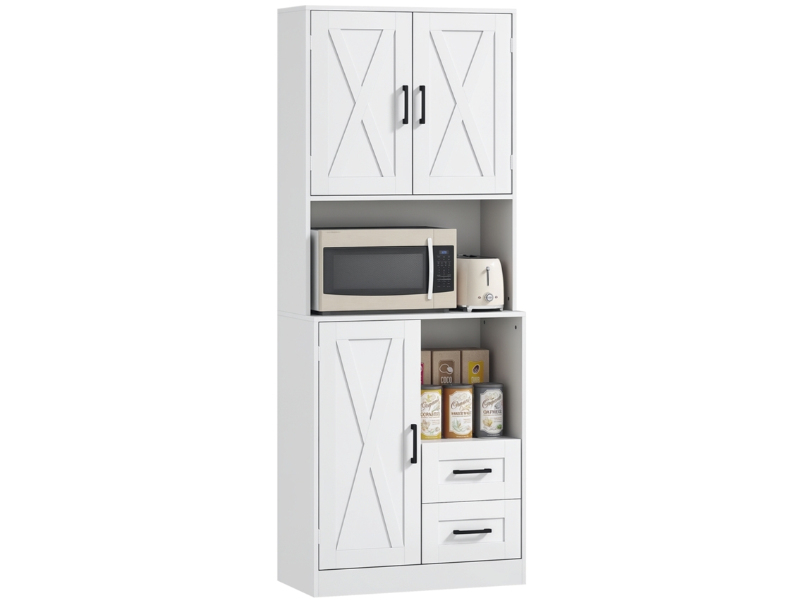 Armário de cozinha rústico com portas, compartimentos abertos, gavetas e prateleiras ajustáveis 70x40x180cm Branco S/MARCA