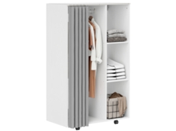 Guarda-roupa Móvel Branco Com 4 Rodas, Cabideiro E Prateleiras Abertas, Design Moderno E Ideal Para Organizar Roupas E Acessórios.