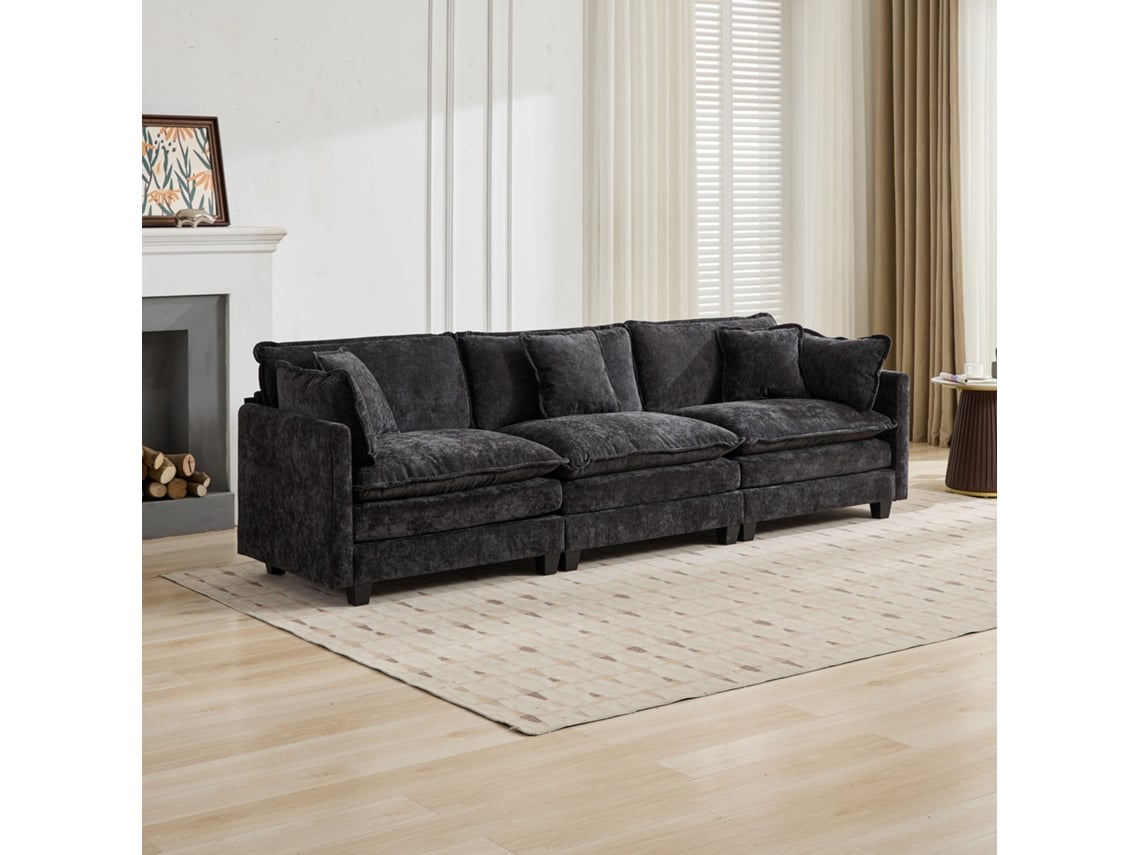 Sofá Cloud 3 Lugares Chenille Modular Preto