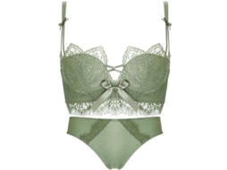 Sujetador Sexy De Encaje Floral Sin Aro De Acero Suave Con Relleno Push Up Para Mujer Verde Claro 36