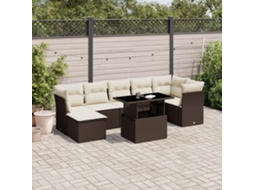 Vidaxl 8 Pcs Conjunto Sofás de Jardim C/ Almofadões Vime Pe Castanho
