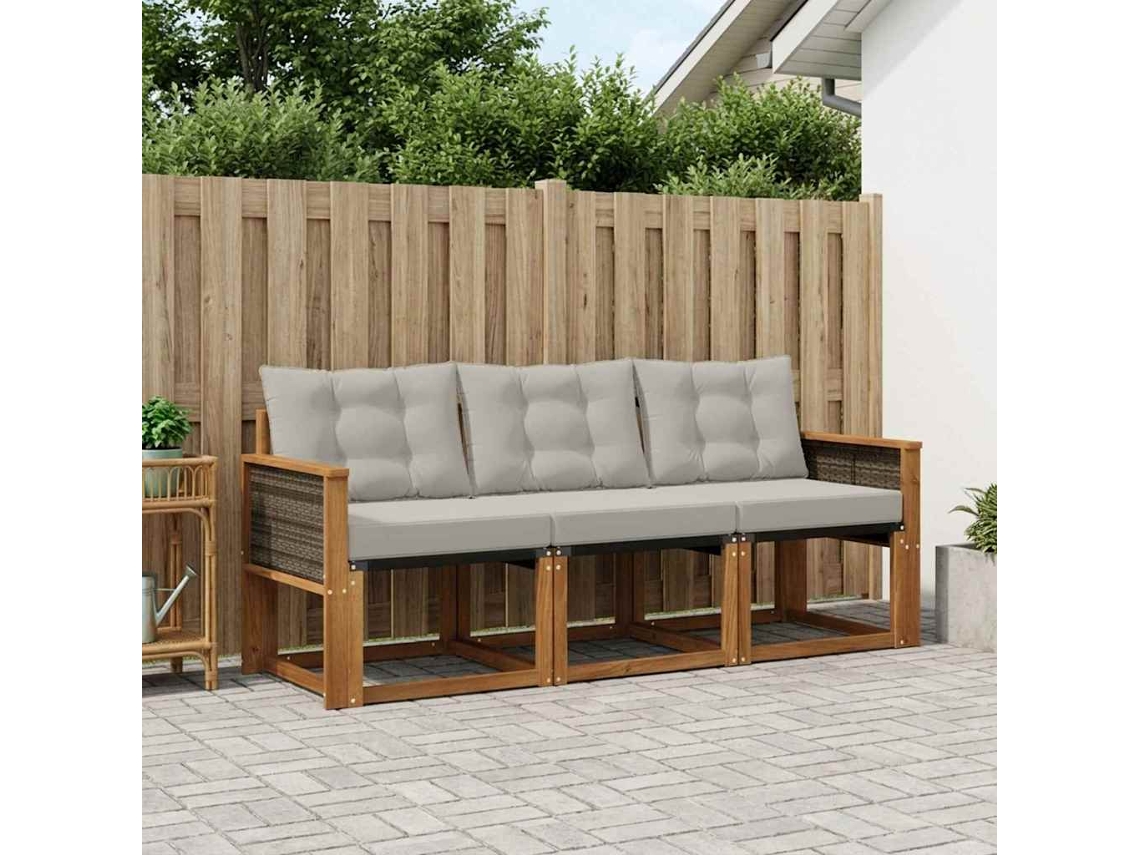 Vidaxl Conjunto De Sofás Para Exterior 3 Pcs Natural E Cinzento-claro