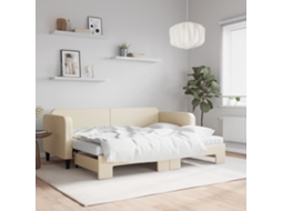 Vidaxl Sofá-cama C/ Gavetão E Colchões 80x200 Cm Tecido Cor Creme
