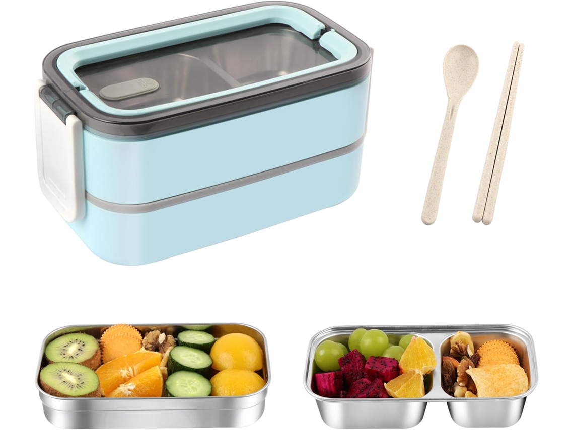 Lancheira Bento, Em Aço Inoxidável 304, 2 Camadas, À Prova De Vazamentos, Branca, Para Lanches