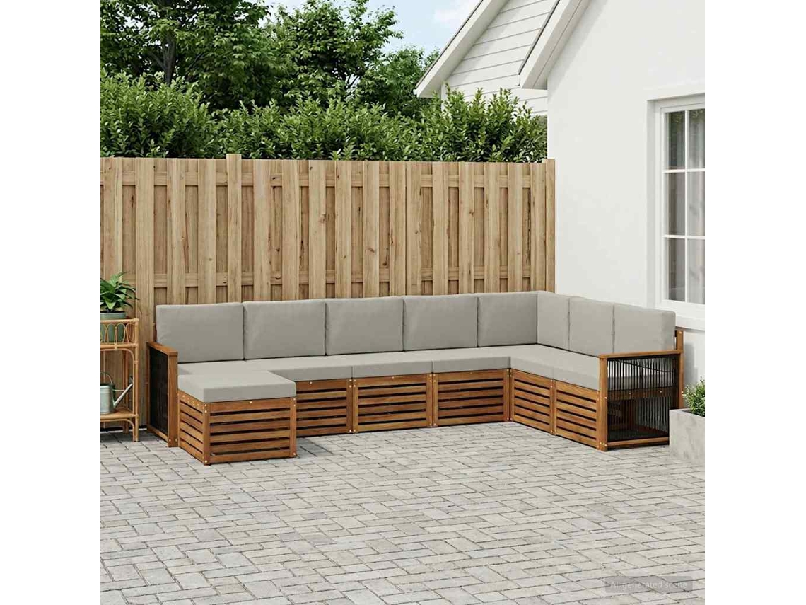 Vidaxl Conjunto De Sofás Para Exterior 6 Pcs Natural E Cinzento-claro