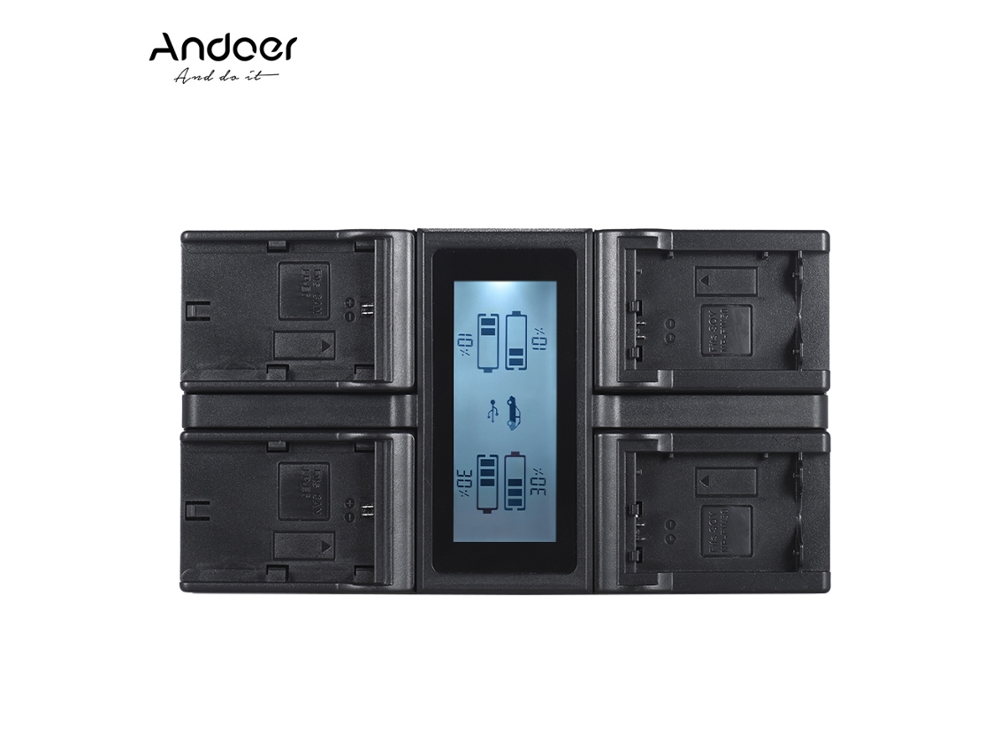 Carregador de bateria de 4 canais para NP-FW50, NP-FW50, LP-E6, LP-E6N com display LCD