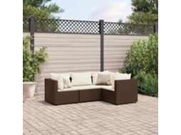 Vidaxl 4 Pcs Conjunto Lounge Jardim C/ Almofadões Vime Pe Castanho