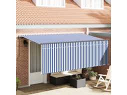 Vidaxl Toldo Retrátil Azul E Branco 350 X 200 Cm Poliéster E Alumínio