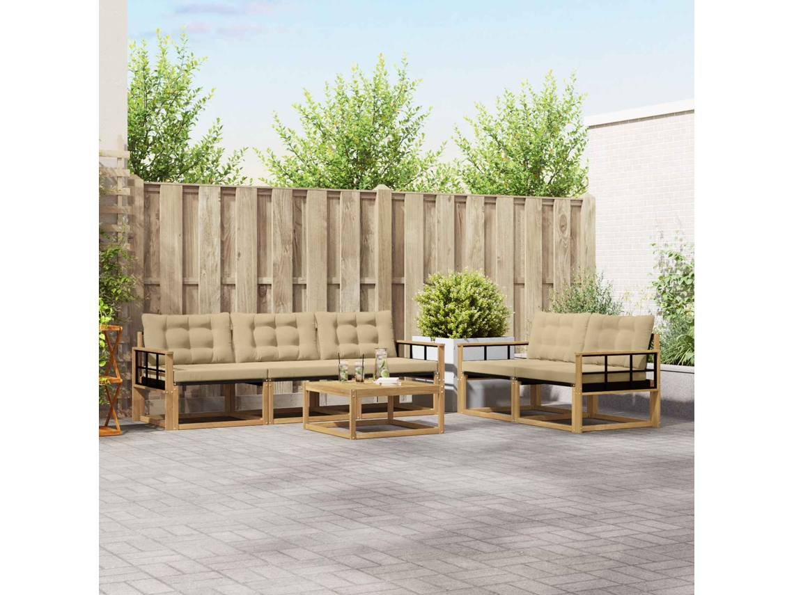 Vidaxl Conjunto De Sofás Para Exterior 6 Pcs Branco E Bege