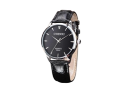 Relógio de Quartzo Masculino Estilo Vintage Pulseira de Couro Pu Prata e Preto