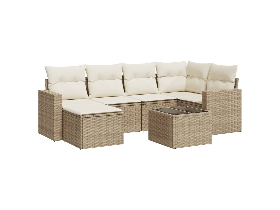 Maison Exclusive - 7 Pcs Conjunto De Sofás P/ Jardim Com Almofadões Vime Pe Bege