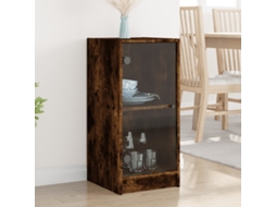 Vidaxl Armário De Apoio C/ Portas Vidro 35x37x75,5 Cm Carvalho Fumado
