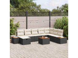 Vidaxl Conjunto De Sofá De Jardim 9 Unid. Preto Vime Pe