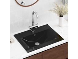 Vidaxl Lavatório Cerâmico Retang. Luxososo Preto Furo Torneira 60x46cm