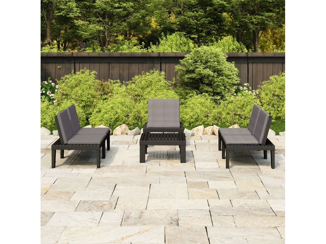 Vidaxl 4 Pcs Conjunto Lounge De Jardim C/ Almofadões Plástico Cinzento