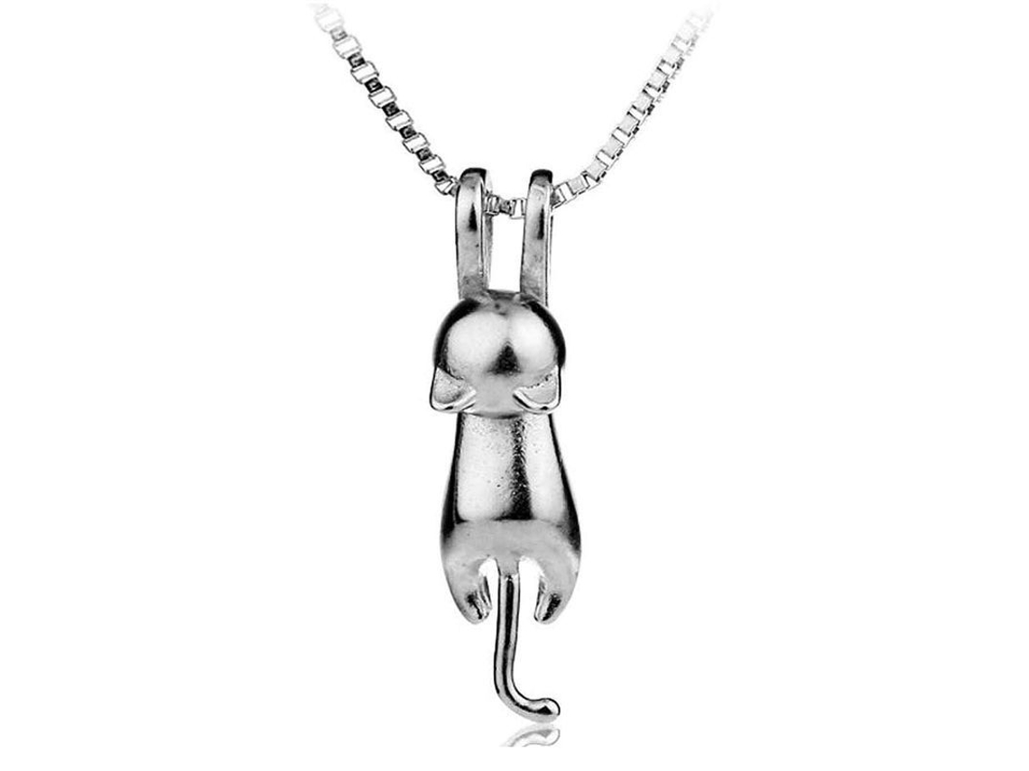 2026-collar De Prata 925 Com Pingente De Gato 3d Bonito Para Mulher Cadeia 45cm Linjou