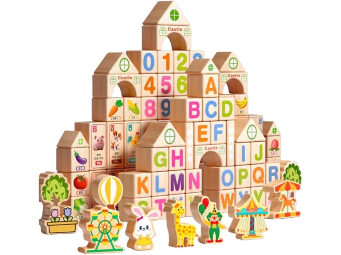 100 Peças De Blocos Empilhar, Brinquedos Educativos, Letras, Números,