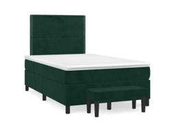 Vidaxl Cama Boxspring com Colchão 120x190 Cm Veludo Verde escuro
