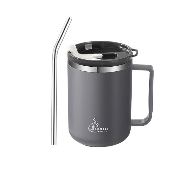 (cinza 430ml) Caneca Térmica De Aço Inoxidável Com Parede Dupla De 430ml E Alça.
