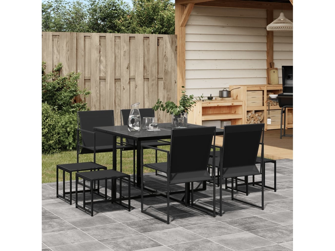 9 Pcs Conjunto De Jantar Para Jardim Textilene Preto Dkd Home Decor