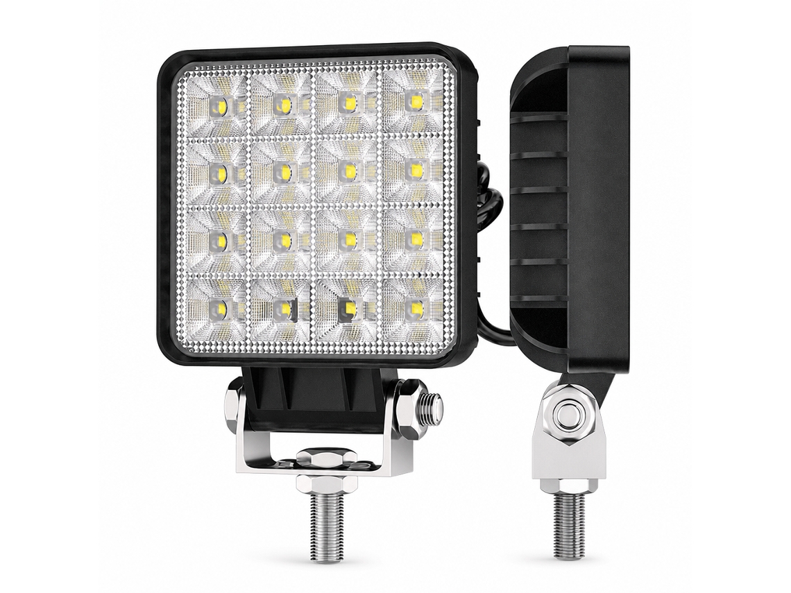 Farol De Trabalho Led Quadrado De Luz Branca Para Carro, Escavadora E Veículo Agrícola, 16 Leds