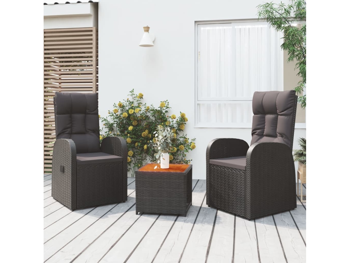 Vidaxl 3 Pcs Conjunto Lounge Para Jardim Vime Pe/acácia Maciça Preto