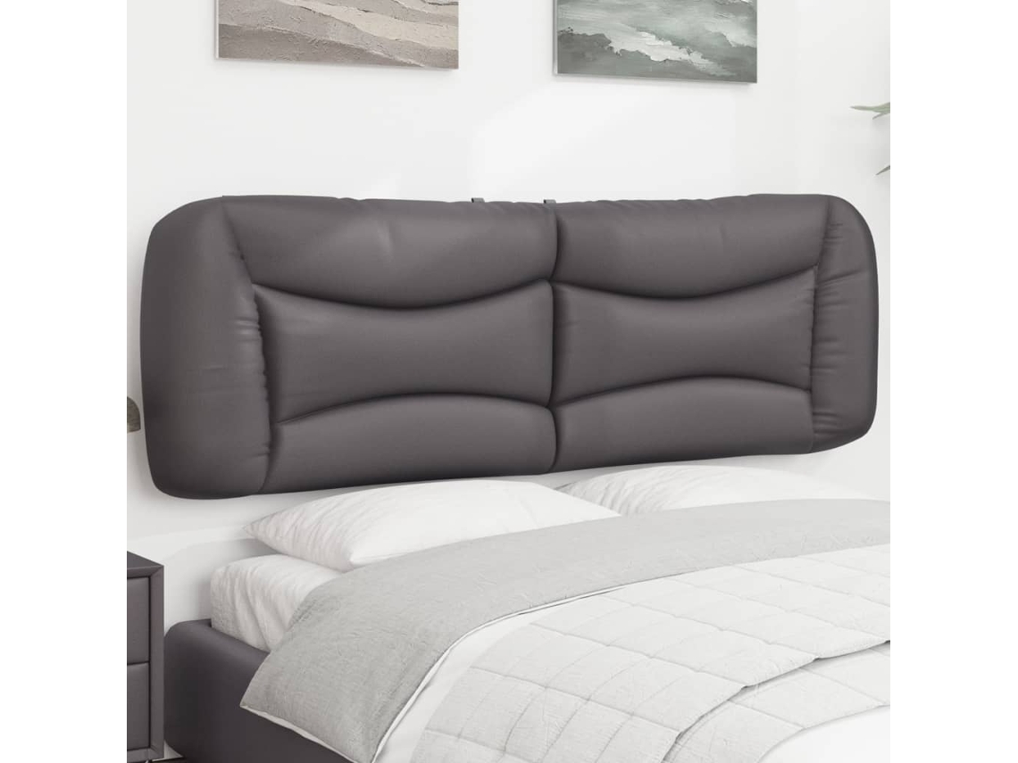 Vidaxl Almofadão De Cabeceira Hvar 160 Cm Couro Artificial Cinzento