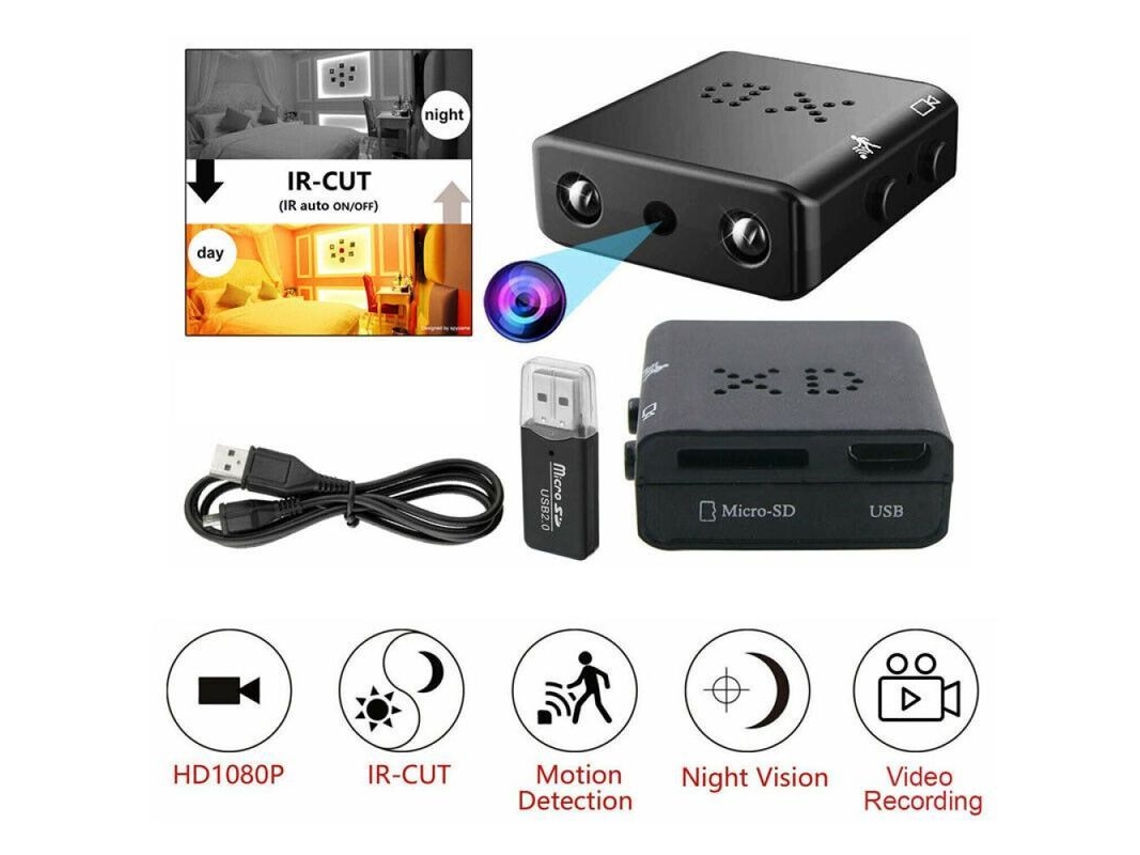 Câmera Espiã Mini Oculta HD 1080p, Segurança Residencial, Visão Noturna, IR, Detecção de Movimento, Gravação em Loop S/MARCA