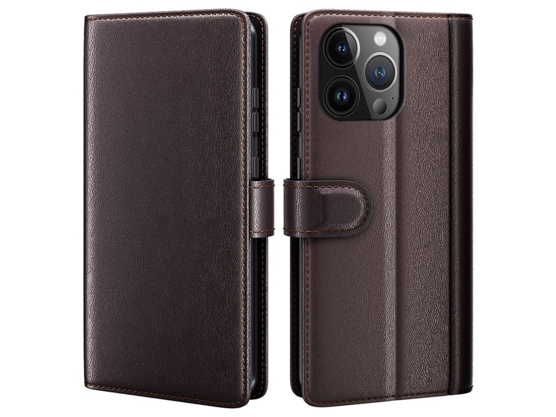 Capa Genuíno Para Iphone 15 Pro Pele Magnética Castanho
