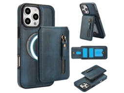 Capa Hexinyigjly Para Iphone 16 Pro Max Com Carteira Destacável, Compatível Com Magsafe, Em Couro Pu Azul
