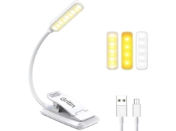 Lámpara De Lectura Clamp Gritin 9 Led, 3 Modos De Temperatura, Brillo Ajustable, Usb Recargable, Portátil