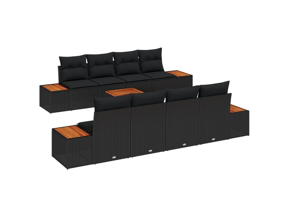 Conjunto 9 Móveis De Jardim Modernos Vidaxl Preto Vime Pe (55 X 55 X 37 Cm)