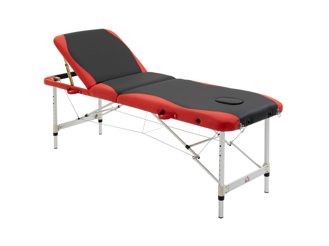Marquesa De Massagem Dobrável E Portátil Mesa De Com Altura Ajustável Apoio Para A Cabeça E Para Os Braços 215x60x61-84 Cm Preto E Vermelho