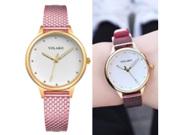 Relógio de Pulso Feminino Casual de Quartzo com Esfera Redonda e Pulseira Plástica Rosa