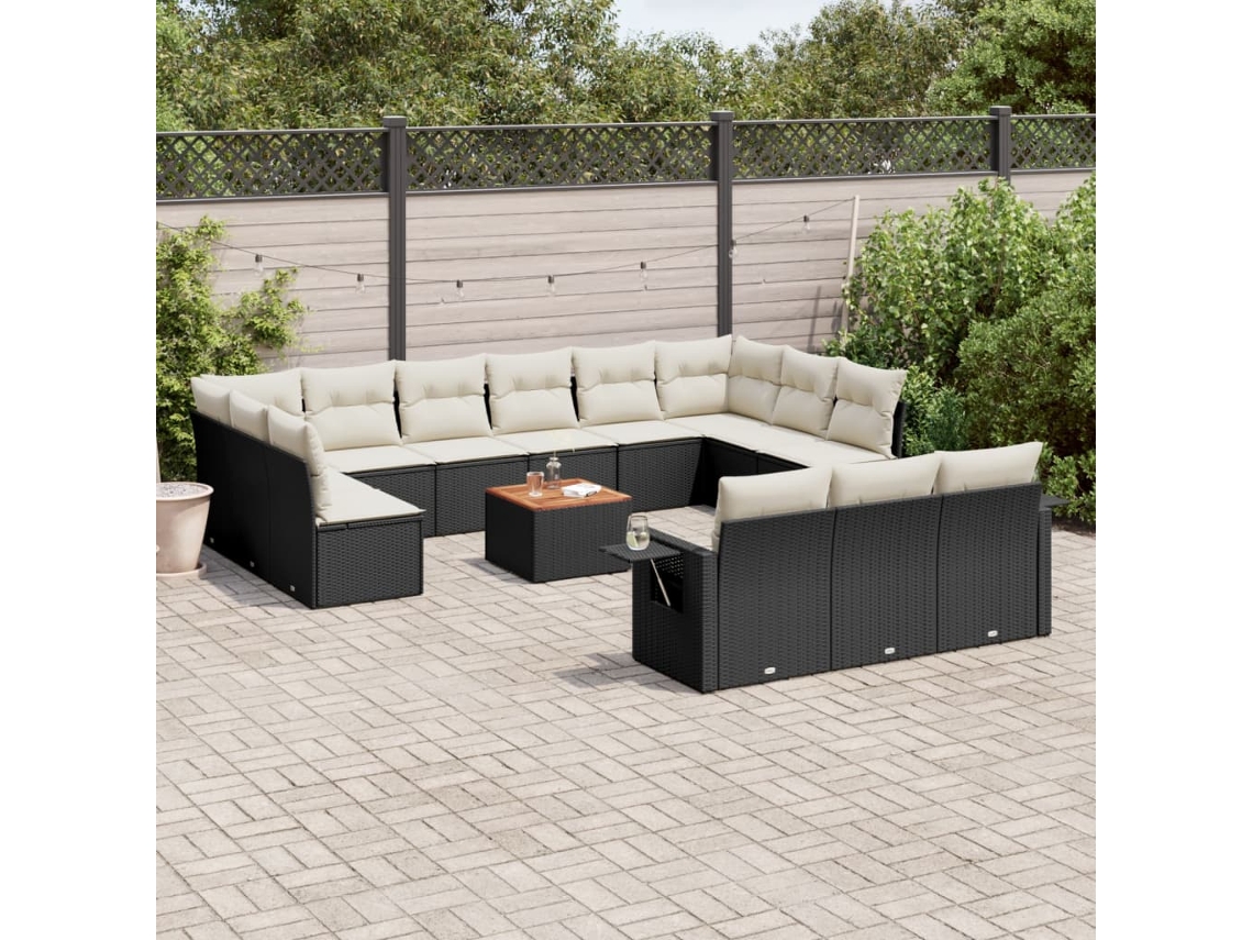 Vidaxl 14 Pcs Conjunto De Sofás P/ Jardim C/ Almofadões Vime Pe Preto