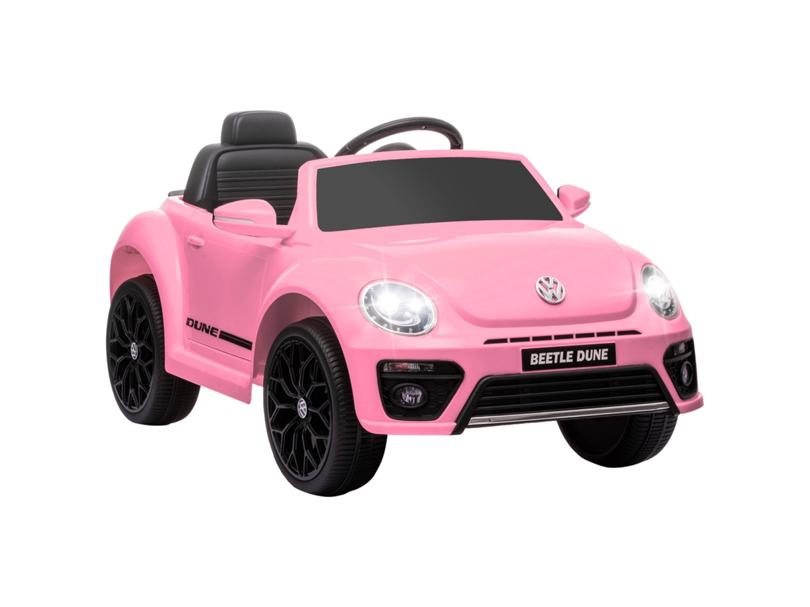 Carro Elétrico para Crianças +3 Anos Volkswagen Fusca com Bateria 12v, Controle Remoto, Faróis, Buzina e Música Rosa Ge