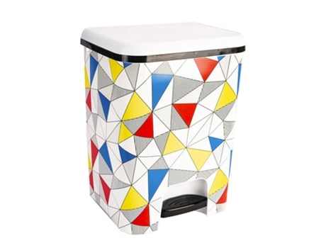 Lixeira COM-FORT HOUSE com Pedal Capacidade de 20 Litros Lixeira para Reciclagem Cor Branca com Decoração de Triângulos Limpeza Fácil